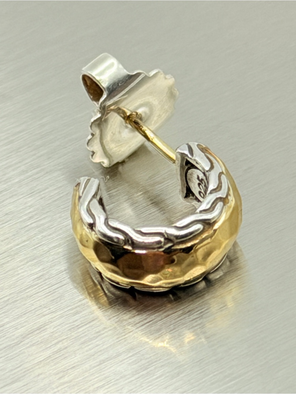 Vtg John Hardy Palu 22K Solid Gold 925 Sterling Silver *Single* Hoop Earring